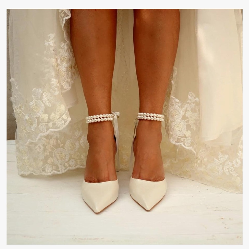 White High Heels with Pearls